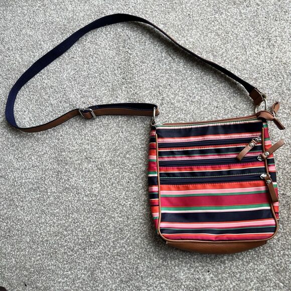 Beuno Striped Crossbody Bag Purse Women’s Bright Red Brown - Picture 1 of 7
